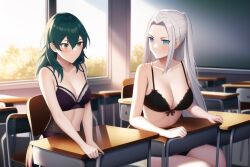 2girls ai_generated bad_hands byleth_(fire_emblem) byleth_(fire_emblem)_(female) cleavage desertarizonan edelgard_von_hresvelg female female_only fire_emblem fire_emblem:_three_houses large_breasts nai_diffusion nintendo stable_diffusion