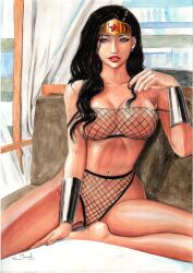 1girls 2022 amazon big_breasts black_hair blue_eyes curvaceous curvy_female curvy_figure dc dc_comics diana_prince earrings ed_benes_studio erect_nipples female_only fishnets fit_female israel_(artist) long_hair looking_at_viewer nipple_bulge pink_nipples solo tagme tiara wonder_woman wonder_woman_(series)