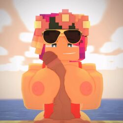 3d animated aviator_sunglasses beach big_penis blocky_body blue_eyes cuteskyler erect_nipples erect_penis horny_female human humanoid large_breasts lifeguard looking_at_penis looking_at_viewer mine-imator minecraft multicolored_hair nipples open_mouth outdoors paizuri pov pov_eye_contact skyler_quinn smile sunglasses_on_head you