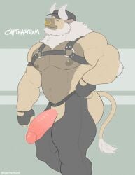 animal_humanoid anthro ass bara barazoku big_penis boner bull bull_horns captnaslyxm erection furry harness horns humanoid leather_harness male male_only muscles muscular nose_ring penis solo solo_male tail tylerstark