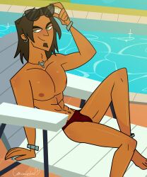 alejandro_burromuerto_(tdi) cafeconleshee dark_skin male_only muscular_male pecs pool sunglasses sunglasses_on_head swimsuit total_drama_island