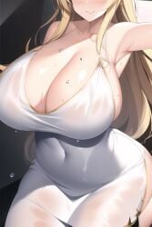 1girls ai_generated azur_lane blonde_hair breasts dress eyes_out_of_frame female hips huge_breasts light-skinned_female light_skin long_hair massive_breasts nai_diffusion smile stable_diffusion sweat sweaty_body thick_thighs thighs victorious_(azur_lane) voluptuous wet wet_body white_dress wide_hips