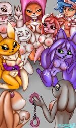 2019 2d 2d_artwork 9girls ambiguous_nudity anthro artist_name bovid breast breasts canid canine capcom claws covering_breasts crossover darkstalkers digimon disney felicia_(darkstalkers) female fox furaffinity furry goat green_eyes handcuffs judy_hopps krystal large_breasts lips lola_bunny looney_tunes maid_marian mammal medium_breasts nintendo nipples poherist renamon robin_hood_(disney) scalie small_breasts smile star_fox tongue tongue_out toriel uncensored uncensored_breasts undertale undertale_(series) zootopia