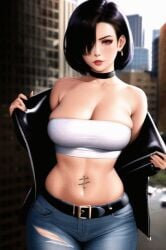 1girls ai_generated animated belt_buckle black_hair blush bob_cut breasts choker city_background clavicle cum cum_on_breasts dark_hair earring exhibitionism female goth goth_girl hair_over_one_eye jeans leather_jacket looking_at_viewer nai_diffusion navel_piercing nipples no_bra opening_jacket pale_skin pussy pussy_lips red_eyes ripped_jeans short_hair skindentation slideshow stable_diffusion stripping tagme tight_clothing tight_jeans toned_stomach tubetop undressed undressing