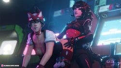 3d cum cum_drip cum_on_body cum_on_face doggy_style doggy_style_position gs3d kiriko_(overwatch) kiriko_kamori overwatch overwatch_2 slushe_(website) strap-on strapon talon_widowmaker widowmaker