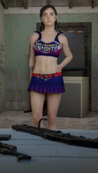 1girls 3d 3d_(artwork) abs arm_tattoo bare_arms bare_legs bare_midriff bare_shoulders bare_thighs brown_hair cheerleader cheerleader_uniform cosplay ellie_(the_last_of_us) ellie_williams female female_focus female_only freckles hi_res highres juliet_starling_(cosplay) lollipop_chainsaw midriff naughty_dog short_hair skirt solo solo_female solo_focus sony_interactive_entertainment standing stomach tattoo tattoo_on_arm tattooed_arm the_last_of_us the_last_of_us_2 tied_hair toned toned_female toned_stomach victoreveryman weapon