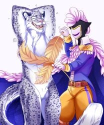 absurd_res anthro duo felid hi_res male male/male mammal nej_plumen pantherine prince royalty snow_leopard tickle_torture tickling velvet_knight