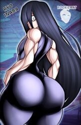 ambush_(trap) backs big_ass big_thighs black_hair bubble_butt emo femboy focus_on_ass huge_ass huge_breasts inaba_ryo kengan_(series) kengan_ashura looking_at_viewer muscular rockie_art thick_thighs tight_clothes