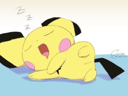 anus citrine1105 closed_eyes female feral generation_2_pokemon genitals nintendo pichu pokemon pokemon_(species) pussy sleeping solo sound_effects video_games yellow_body zzz