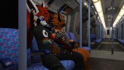 anthro anthro_only blue_eyes brown_fur canid canine clothing fur furry furry_only glasses lambdaredpanda male male_only public_transportation rexouium surprised tagme tan_claws twitter url vr_media vrchat white_claws white_pawpads