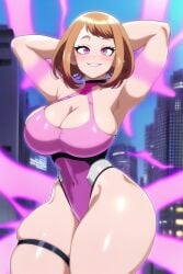 ai_generated big_ass big_breasts big_butt bimbo bimbofication brown_hair cleavage hand_on_head huge_breasts hypnosis magic mind_break mind_control my_hero_academia nai_diffusion ochako_uraraka orgasm pink_clothing pink_eyes pleasure_face public schoolgirl smile stable_diffusion student superheroine thick_thighs transformation