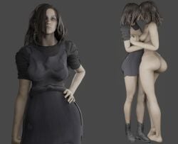 2girls 3d aged_up artist_request ass black_hair breasts eveline female female_only girl girl_kisses_girl grey_eyes kissing naked naked_female nude nude_female partially_clothed partially_clothed_female resident_evil resident_evil_7