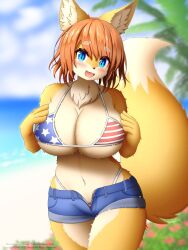 :3 american_flag_bikini big_breasts breasts faroula_twitt female open_mouth tagme