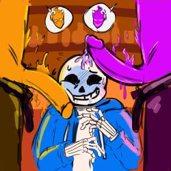 2d 3boys abosinsin alternate_universe animated_skeleton blush dripping_cum drooling fire gay grillby grillby_au lightsaber_dick male_only penis sans skeleton solo_focus two_doms_one_sub underfell underfell_grillby undertale undertale_(series) undertale_au