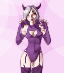 amelie_florence costume demon_girl demon_horns halloween halloween_costume o_segredo_na_ilha ordem_paranormal purple_hair white_hair white_skin