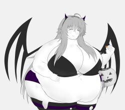 bbw belly belly_button candy closed_eyes fefero_kun halloween high_school_dxd huge_breasts long_hair monochrome obese overweight rias_gremory succubus thick_thighs wide_hips