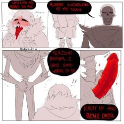 2boys 2d abosinsin alternate_universe animated_skeleton blush brothers comic comic_page dialogue ectopenis erection erection_under_clothes holding_tongue incest male male_only motion_lines papyrus papyrus_(underfell) papyrus_au penis red_penis sans sans_(underfell) sans_au skeleton spikes text throbbing underfell underfell_papyrus underfell_sans undertale undertale_(series) undertale_au veiny_penis