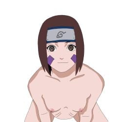 1girls absurdres bending_over bent_over blue_hairband brown_eyes brown_hair collarbone completely_nude eyelashes facepaint female female_only headband highres konohagakure_symbol long_hair looking_at_viewer looking_up naked naruto naruto_(series) nohara_rin nude perky_breasts petite small_breasts smile solo