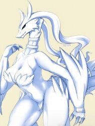 dragon dragon_girl female female_dragon female_focus female_pokemon fluffy fluffy_tail legendary_pokémon pokémon_(species) pokemon reshiram thick treyer white_fur white_hair