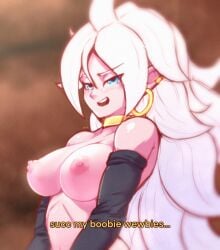 android_21 android_21_(good) bare_shoulders bio-android_(dragon_ball) blue_eyes breasts dragon_ball dragon_ball_fighterz jewelry looking_at_viewer majin majin_android_21 mrmlix pink_skin tagme white_hair