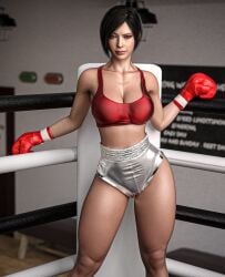 1girls 3d ada_wong ada_wong_(adriana) asian asian_female athletic athletic_female black_hair booty_shorts boxing boxing_gloves boxing_ring breasts capcom cleavage curvy curvy_female daz3d daz_studio female female_only fully_clothed gcb gloves hi_res large_filesize looking_at_viewer mature mature_female pinup red_boxing_gloves red_gloves resident_evil resident_evil_2 resident_evil_2_remake short_hair solo solo_female thick_thighs thighs