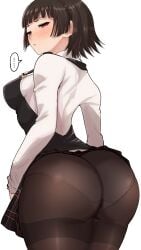 1girls 9:16 alternate_ass_size alternate_version_available atlus blush bob_cut breasts brown_hair butt butt_focus clothed clothing embarrassed female flustered hi_res hips huge_butt kurosususu large_breasts lifting_skirt light-skinned_female light_skin makoto_niijima massive_butt pantylines persona persona_5 plaid_skirt red_eyes school_uniform schoolgirl short_hair short_skirt simple_background skirt skirt_lift thick_thighs thighs tights white_background wide_hips