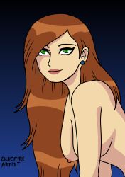 1girls alternate_hairstyle ben_10 ben_10_alien_force ben_tennyson cartoon_network cindy_toons earrings female green_eyes gwen_tennyson gwen_tennyson_(alien_force) large_breasts long_hair nipples nude smile solo