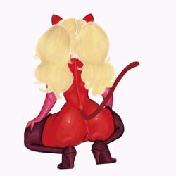 animated ann_takamaki behind_view blonde_hair brialzebubbie butt_focus catsuit gloves latex persona persona_5 phantom_thief_suit shiny sp4gh3tt1_(artist) thigh_boots twintails