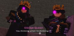 3d armor blood_on_hands blush clothed decaying_winter dialogue horny moosty roblox roblox_game robloxian sledge_king sledge_queen smiling source_request tagme