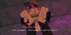 1boy 1girls 3d armor big_breasts biting_lip blush crown cum_in_pussy cum_inside decaying_winter dialogue glowing_eye imminent_cum moosty naked reverse_stand_and_carry_position reverse_suspended_congress roblox roblox_game robloxian sledge_king sledge_queen sledgehammer source_request tagme vaginal_penetration