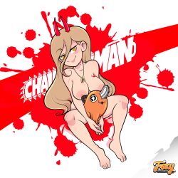 1girls blonde_hair breasts breasts_out chainsaw_man female foxnbox nude nude_female pochita_(chainsaw_man) power_(chainsaw_man) shounen_jump