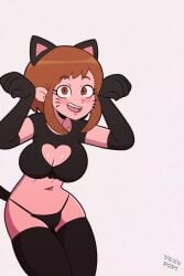 1girls animated big_breasts bouncing_breasts breasts cat_ears cleavage dancing female female_only heart_shape meme music my_hero_academia ochako_uraraka sad_cat_dance shounen_jump smile sound thick_thighs thighhighs vexypop video