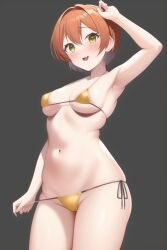 ai_generated bellybutton bikini black_background hoshizora_rin love_live! love_live!_school_idol_project novelai orange_hair short_hair