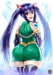 2022 aged_up armlet ass_in_dress fairy_tail huge_ass looking_back muscular muscular_back muscular_female narrow_waist short_dress shortstack showing_ass sleeveless smile thegoldensmurf tight_dress twintails wendy_marvell