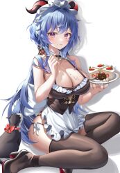 1girls beauty_mark blue_hair breasts cake cleavage female food ganyu_(genshin_impact) genshin_impact hi_res high_heels hips holding_object horns huge_breasts large_breasts light-skinned_female light_skin long_hair maid maid_headdress maid_outfit mole_on_breast panties purple_eyes serving_tray slim_waist ssong2 thick_thighs thighhighs thighs wide_hips