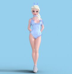 3d 3d_(artwork) arms_behind_back blonde_hair blue_eyes bunnysuit disney elsa_(frozen) frozen_(film) standing sugamunda