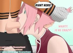 1boy 1girls 4leopsychopat bandaged_arm bandages blowjob boruto:_naruto_next_generations cheating cheating_husband cheating_wife clothed_sex clothing deepthroat dialogue dress english_text erect_penis erection female female_focus green_eyes hair_grab human irrumatio jacket long_hair male male/female naruto naruto_(series) netorare ntr oral oral_sex pants penis pink_hair sakura_haruno speech_bubble straight talking talking_to_another talking_to_partner text unseen_male_face uzumaki_naruto