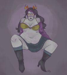 alien black_hair boots color colored_hair colored_skin dyed_hair female grey_skin homestuck homestuck_oc homestuck_troll horn horns looking_at_viewer original_character partially_clothed skirt solo_female troll underwear