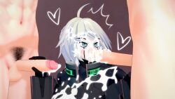 anonymous_male blowjob cum cum_in_mouth cum_on_body danganronpa danganronpa_v3 face_closeup gay kghgk kiibo skinny too_much_cum yaoi young