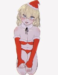 blonde_female blonde_hair blonde_hair blue_eyes chifuyu_matsuno female female_focus female_only rule_63 santa_costume tokyo_revengers tongue_out young