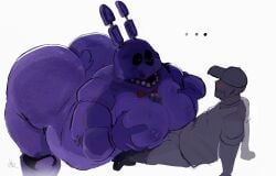 animatronic anthro ass big_breasts big_butt blush bodily_fluids bonnie_(fnaf) bottomwear bottomwear_down bow_tie breast_play breasts clothed clothing debudraws dripping duo erection five_nights_at_freddy's genital_fluids hi_res human lagomorph leporid machine male male/male mammal open_mouth pants pants_down partially_clothed precum precum_drip rabbit robot scottgames sex titjob