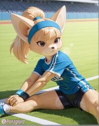 aggressive_retsuko ai_generated cameltoe fennec fennec_fox fenneko fur furry high_resolution highres hires panzglard sport sports_bra sports_uniform sportswear sweat