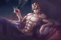 1boy artist_request dio_brando holding_cup holding_object jojo's_bizarre_adventure looking_at_viewer male male_only muscular_male no_visible_genitalia pihoshii solo stardust_crusaders