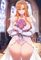 1girls ai_generated big_breasts big_thighs brown_eyes brown_hair dress female female female_focus female_only flower flowers hi_res huge_breasts huge_thighs imminent_anal imminent_fellatio imminent_oral imminent_penetration imminent_sex imminent_vaginal indoor indoors large_breasts large_thighs larger_female miyuai nai_diffusion solo solo_female solo_focus stable_diffusion sword_art_online thiccwithaq_(ai_style) thick thick_hips thick_legs thick_thighs voluptuous voluptuous_female wedding wedding_attire wedding_dress wedding_lingerie wide_hips yuuki_asuna