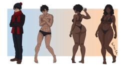 ass_expansion before_and_after bikini breast_expansion dark-skinned_female ebonization female gender_transformation hair_growth huge_ass huge_breasts midriff mtf_transformation navel race_swap thick_thighs thigh_expansion transformation wide_hips wixedecho