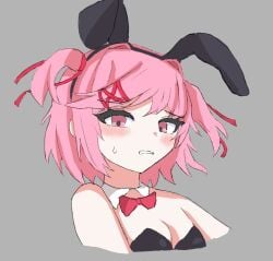 1female 1girls 2b_enpituu blush blush_lines blushing bowtie bowtie_collar breasts bunny_ears bunny_ears_headband bunnysuit cleavage collar doki_doki_literature_club female female_focus female_only headband natsuki_(doki_doki_literature_club) red_bowtie solo solo_female solo_focus