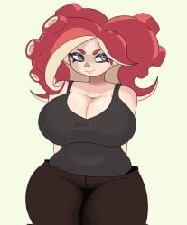 big_breasts black_topwear breasts green_eyes lotxolt octoling octoling_girl octoling_rival red_hair splatoon splatoon_(series) tagme tagme_(artist) tank_top tentacle_hair thick_thighs wide_hips