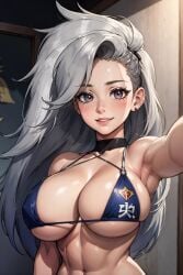 abdomen abdominals abs ai_generated anime anime_style bare_shoulders belly_button big_breasts bikini bikini_top bikini_top_only breast_lift breasts choker cleavage close-up cute earrings female female_focus female_only firm_breasts focus from_front_position helluva_boss hourglass_figure huge_breasts human_loona large_breasts lips lipstick long_hair loona_(helluva_boss) messy_hair midriff navel pose posing posing_for_picture posing_for_the_viewer pov pov_hands round_breasts seducing seduction seductive seductive_body seductive_eyes seductive_gaze seductive_look seductive_mouth seductive_pose seductive_smile selfie selfie_pose shiny shiny_breasts shiny_clothes shiny_hair shiny_skin shy sideboob sidelocks silver_hair simple_background sky4maleja smile smile_at_viewer smiley_face straps_across_chest swimsuit teeth tight_bikini tight_clothes tight_clothing toned toned_female underboob underwear upper_body waist