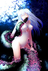 bunny_tail closed_eyes consensual_tentacles highres nude phone_wallpaper tentacle usagi wallpaper wet white_hair