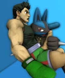 2boys 3d boxers boxing_gloves canine canine crossover furry furry_male little_mac lucario male masturbation muscular muscular_male nintendo penis pokemon punch_out pussy seductive_eyes super_smash_bros. surprised